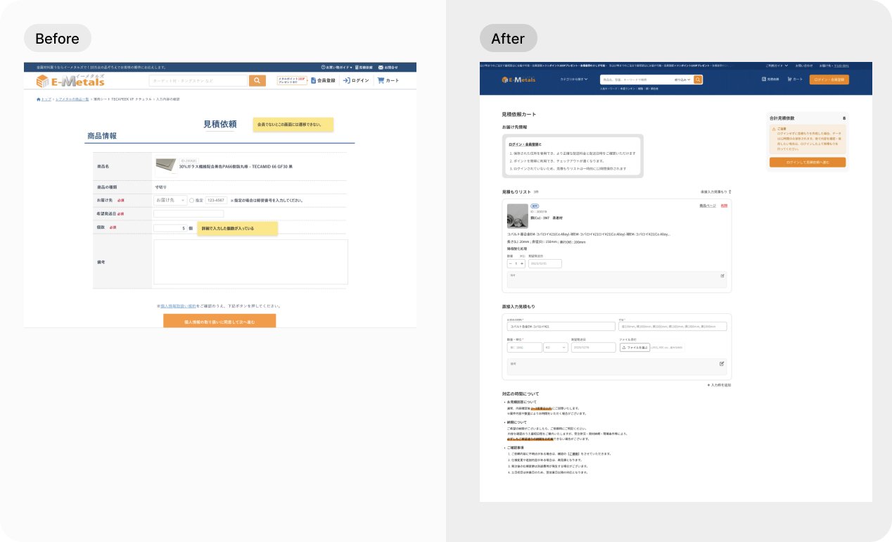 Before and after comparison of the e-metals cart redesign
